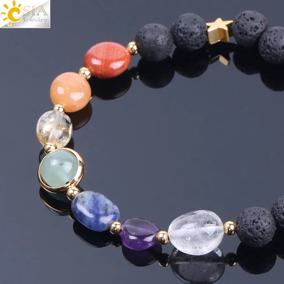 CSJA Natural Lava Rock 8MM 7 Chakra Bracelet Mixed Color Gems Stone Bracelets Crystal Quartz Sodalite Rope Chain Bangles F204 CSJA Natural Lava Rock 8MM 7 Chakra Bracelet Mixed Color Gems Stone Bracelets Crystal Quartz Sodalite Rope Chain Bangles F204